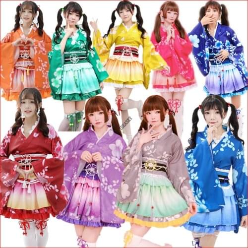 Kimono Japanese Style Kawaii Girls Floral Yukata Haori Love Live Lolita Dress for Women Party Yukata Dance Anime Cosplay Costume
