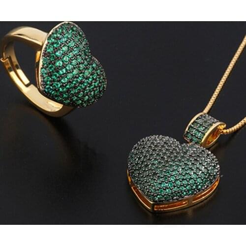 Zlxgirl jewelry luxury brand colar mirco pave heart love pendant Rings jewelry sets womens best bridal necklace Duabi bijoux