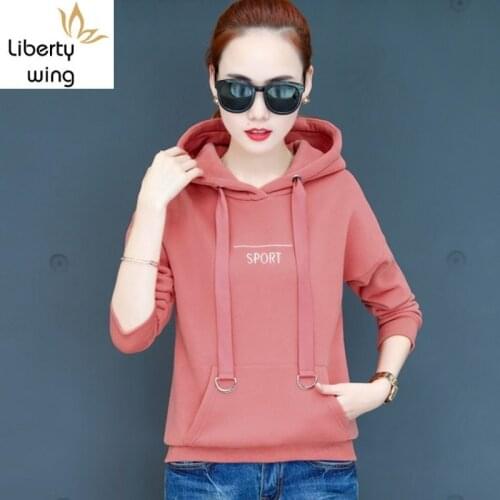 Korean Fleece Warm Women Hoodies New Loose Long Sleeve Female Casual Letter Hooded Tops Fashion Ladies Plus Size Pullover