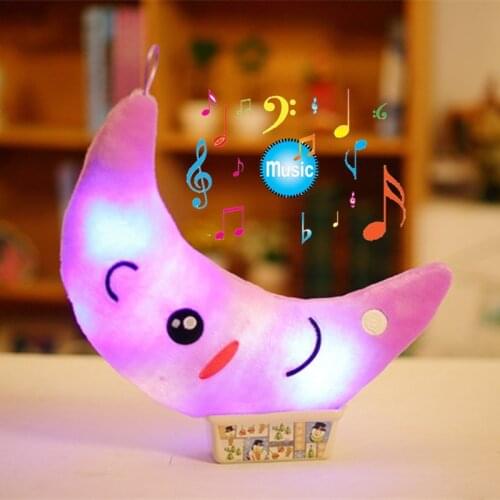 Miaoowa 35cm Colorful Luminous Moon Shape Plush Toys Glowing LED Light Music Pillow Soft Stuffed Lovely Kids Toy Birthday Gift