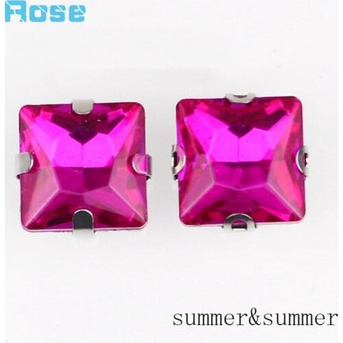 Square rose Crystal Glass Sewing Rhinestones with Claw DIY Womens shose and wedding dresses 20pac/piece