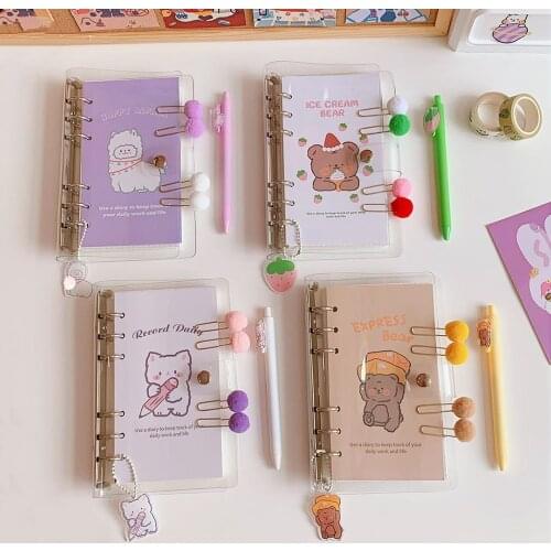 MINKYS Cute Cat Bear A6 Diary Notebook Journals Agenda Set Notepad Planner Refillable Paper Kawaii School Stationery