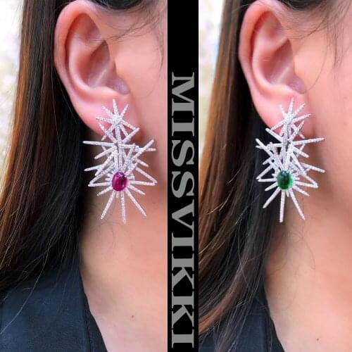 Missvikki Luxury Fireworks Trendy Pendant Earrings Female Cubic Zirconia Shiny Charm Earring For Women Bride Wedding Daily Party