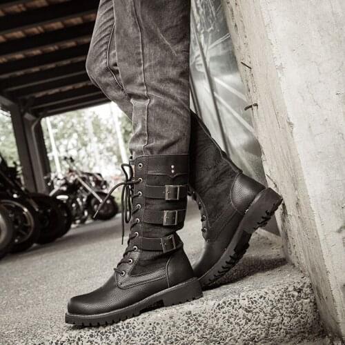2021 Autumn Early Winter Shoes Men Motercycle Boots Black Fashion Mens Boots Brand Male Footwear Long Botas Thick Sole KA3841