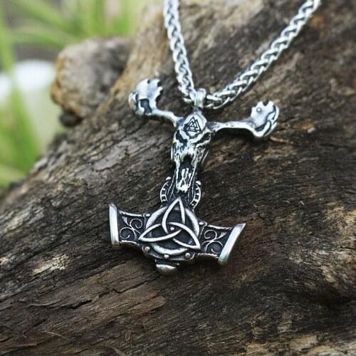 1pcs Men stainless steel viking goat head pendant thors Skull goat hammer mjolnir necklace norse talisman ethnic jewelry