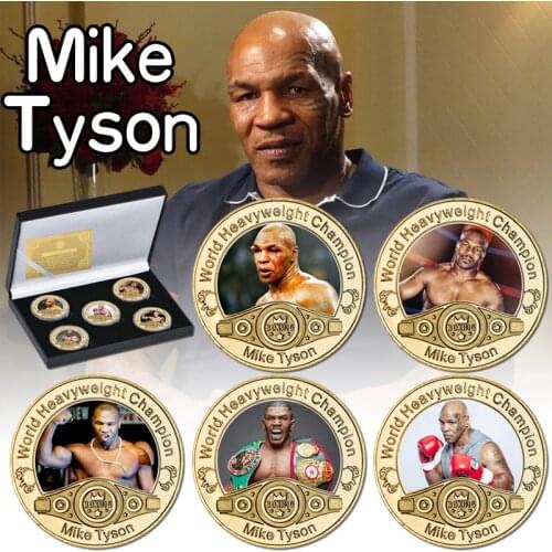 Boxing Mike Tyson Gold Plated Commemorative Coin Set with Coin Holder World Heavyweight Champion Souvenir Coin Sports Gift