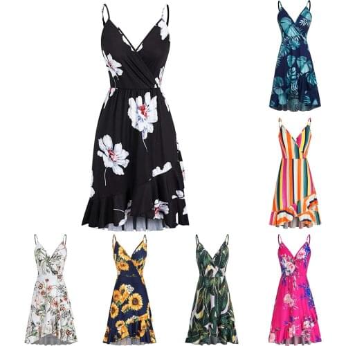 2021 New Sexy Women Sleeveless Leaves Printing Night Dress High-waist Slim-fit Sling Imitation Silk Home Service Dropshipping