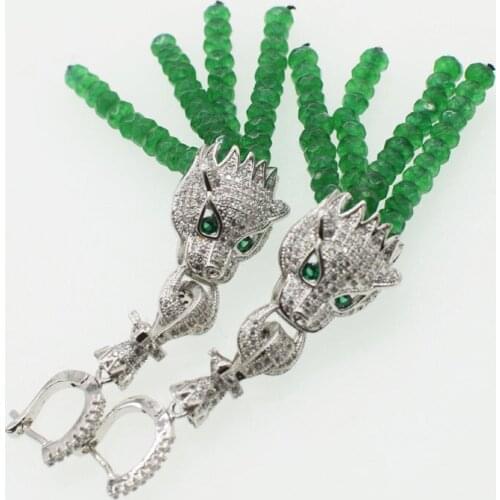 One pair green jasper roundel faceted hook earrings leopard hook wholesale beads nature FPPJ