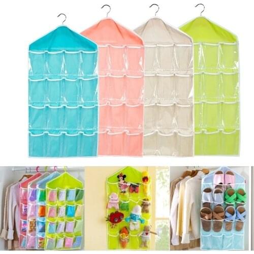 New 16Pockets 76*42cm Clear Hanging Bag Socks Bra Underwear Rack Hanger Storage Organizer Underwear Bra Hanging Organizer