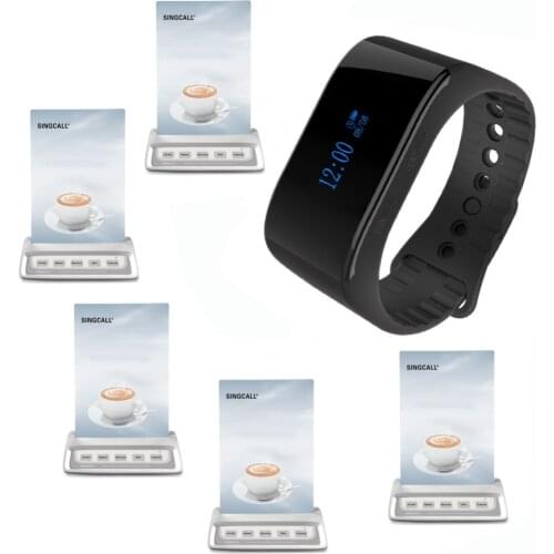 SINGCALL Restaurant Buzzer System Call Pager 1 APE6900 Waterproof Waiter Calling Watch Receiver, 5 Service Call Bells APE150