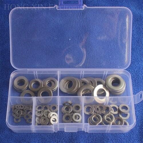 105Pcs/set M3 M4 M5 M6 M8 M10 304 Stainless Steel Flat Washer Plain Washer Gaskets Assortment Metric Flat Gasket Kit Flat Pad