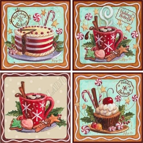 Full Square / Round Diamond Painting Coffee and Cakes Crystal Diamond Embroidery Mosaic Picture of Rhinestone Cross Stitch Kits