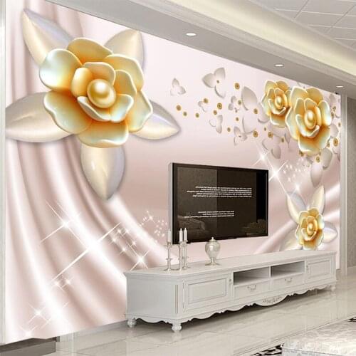 Custom Mural Wallpaper 3D Lotus Flowers Jewelry Wall Painting Living Room TV Sofa Bedroom Luxury Home Decor Wall Painting 3 D