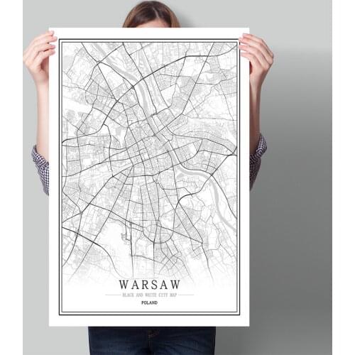 Poland Black White World City Map Poster Nordic Living Room Warsaw Szczecin Wroclaw Wall Art Pictures Home Decor Canvas Painting