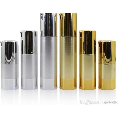 15ml 30ml 50ml Gold/silver Empty Cosmetic Airless Bottle Portable Refillable Pump Dispenser Bottles For Travel Lotion