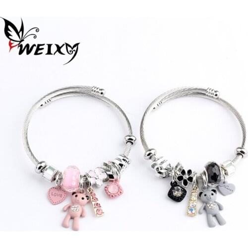 Adjustable Open Stainless Steel Bracelet Bangles Little Bear Cuff Bracelet For Women Jewelry Gift For Girls