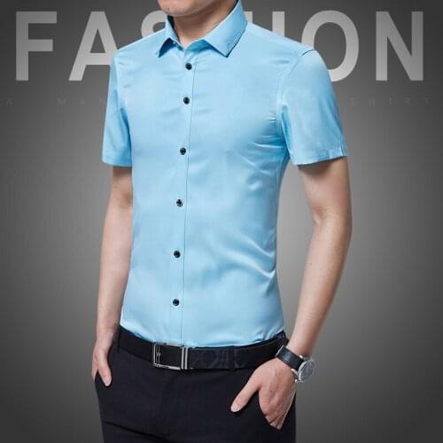 2020 New Casual Dress Shirt Men Short Sleeve Slim Fit Summer Mens Dress Shirts Solid Formal Men Shirt Asian Size 5XL