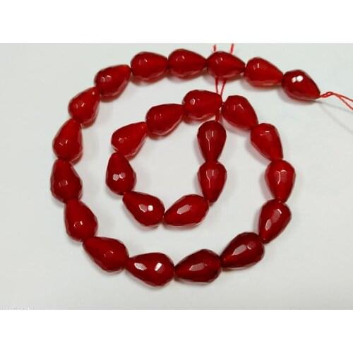 Charm Red Jad e Beads 10x14mm Faceted Teardrop Beads Gem stone Jewelry Loose Beads 1 of 15.5" string