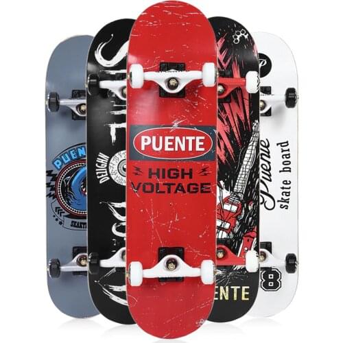 PUENTE Skate Board ABEC -9 Adult Four-wheel patineta Double Snubby Maple Sport Rocker Skateboard for Entertainment Skateboarding
