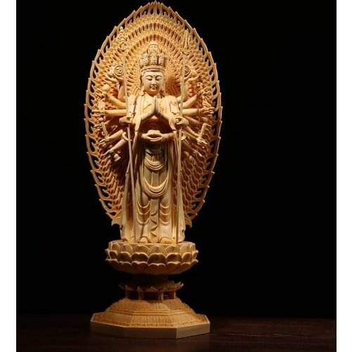 Wooden Carving The Thousand Arms Guanyin Buddha Statue Solid Wood Feng Shui Statues for Decors Buddha Statue Large