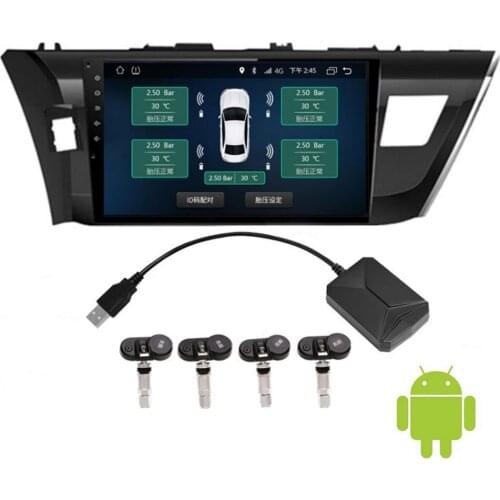 USB Android TPMS Car Tire Pressure Monitor with 4 External Sensors Monitoring Alarm System 5V Wireless