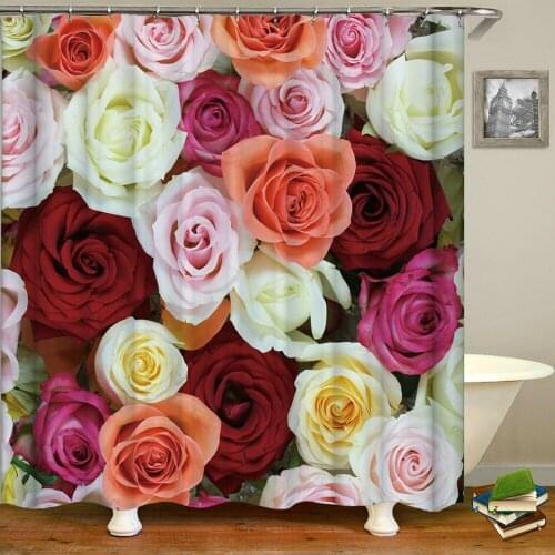 3d Fresh Flowers Shower Curtains Bath Curtain180*180cm Waterproof Bathroom With 12 Hooks Home Decor Washable Fabric Bath Screen