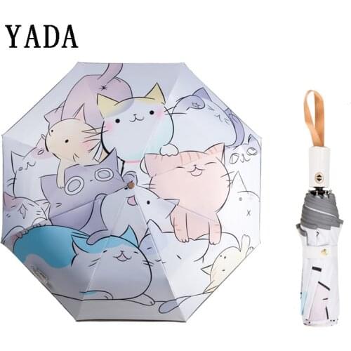 YADA INS Cartoon Cat Automatic Umbrellas Anti-UV Rainproof Folding Umbrella Sun Rainy Reflective Strip Umbrella Parasol YD200012