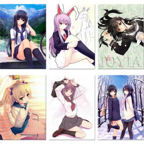Japanese Manga Wall Art Anime Sexy Girls Posters Drawing School Girl Uniform Prints Living Room Bedroom Decor Silk Pictures