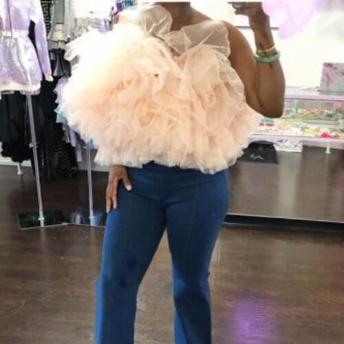 Elegant Ivory Extra Puffy Tulle Blouse Shirts Women Sexy Open Back Custom Made Plus Size Formal Tutu Blouse Tops