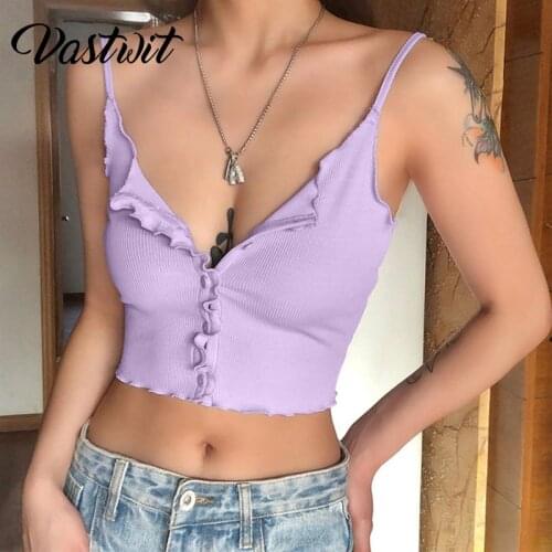 Women Casual Candy Color Sleeveless Button Crop Top Ladies E Girl Summer 2021 Harajuku Camisole Ribbed Vest Aesthetic Y2k Tops