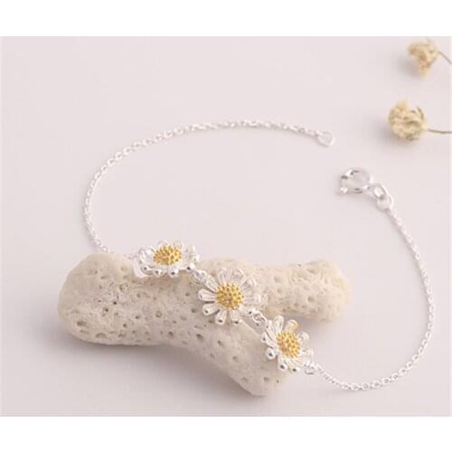 New Jewelry 925 Silver Link Chain Daisy Flower Charm Bracelets & Bangles For Women Party Jewelry sl310
