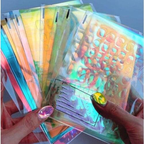 1/10/11/16Pcs Ice Aurora Nail Kit DECALS STICKER Ice /Transparent Mirror Film Broken Glass Nail Aurora Film,NON-ADHESIVE,uy6767y