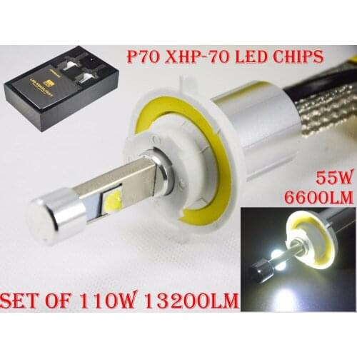 1 Set 110W 13200LM P70 LED Headlight Slim Conversion Kit 12/24V Super Bright Fanless XHP-70 4LED Chips Car Lamps Bulbs H4 H7 H8