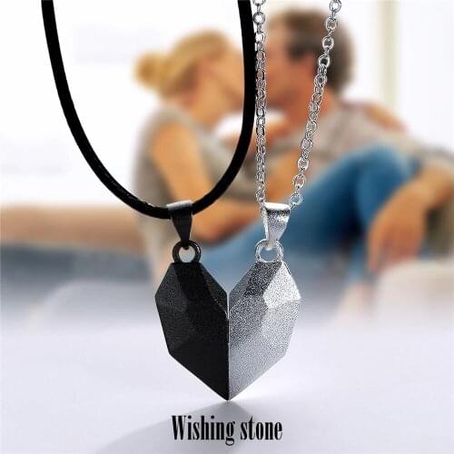 1Pair Magnetic Couple Heart Shape Necklace Gothic Punk Necklace For Men Wedding Lovers Couple Jewelry Valentines Day Gifts
