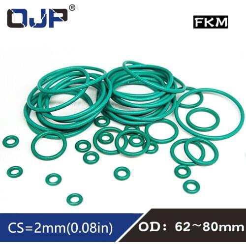 1PC Fluorine rubber Ring Green FKM Oring Seal OD62/63/64/65/67/68/70/75/80*2mm Rubber Ring Seal Oil Ring Fuel fkm Gaskets Washer