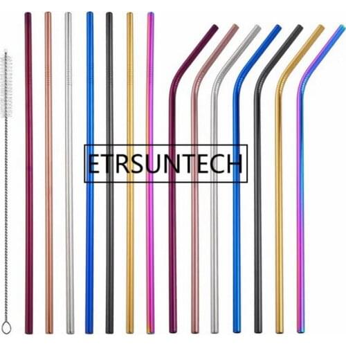 100pcs 265mm*6mm Long Stainless Steel Metal Drinking Reusable Straws Party Cocktail Party For 30oz 20oz mug 7 colors with brush