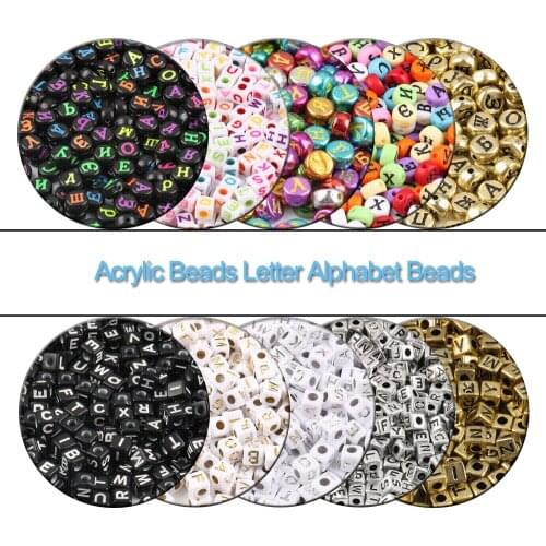 200pcs/pack Mixed Letter Acrylic Beads Flat Round Alphabet Cube Loose Spacer Beads For Jewelry Making Handmade Necklace Bracelet