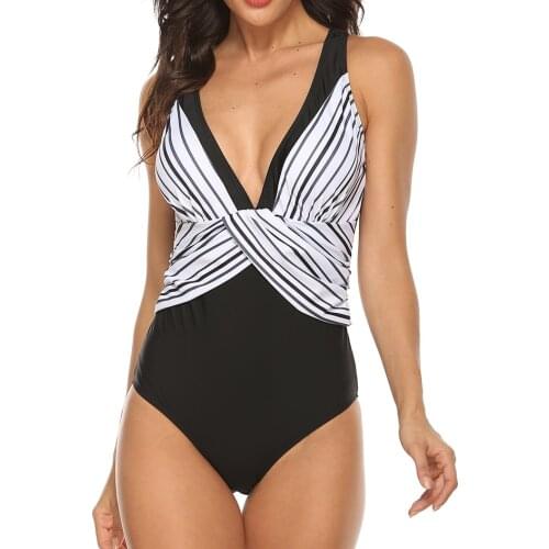 2021 Sexy Women Swimsuit One Piece Female Plus Size Swimwear Women Striped Swimming Suit for Monokini Large Size Bathing Suits