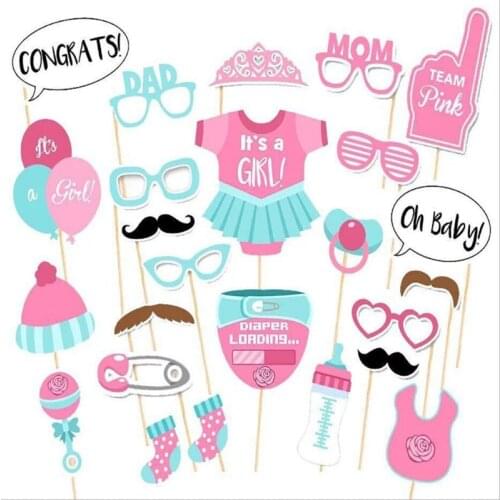 HOT 25pcs/set Girl Photo Booth Props Baby Shower Pink Baptism Birthday Decoration DIY Party PhotoBooth Supplies-6