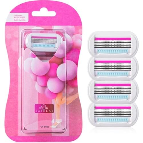 New 4pcs Blades Safety Replacement Women Manual Stainless Steel Blade Shaving Razor High Quality 4Layers Blades Shaver No Handle