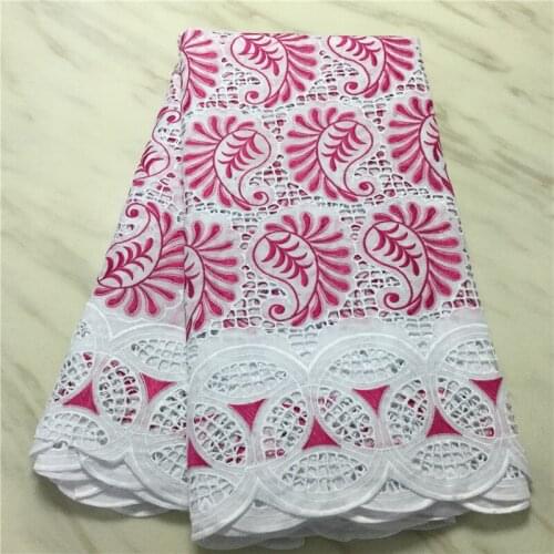 5 Yards White Red African Cotton Lace Fabric High Quality Swiss Voile Lace Sequence In Switzerland Punch 100% Cotton For Wedding