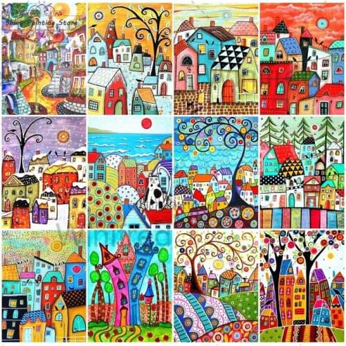 5D DIY Abstract Cartoon House Colorful Mosaic Diamond Embroidery Full Square Round Drill Diamond Painting Cross Stitch for Child