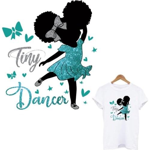 Dance Girl Glitter Heat Transfer Sticker On Clothes Fashion Kid T-Shirt Hoodies Iron-On Patches For Clothing Appliqued Decor