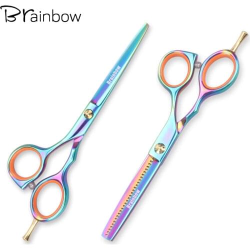 Brainbow 2pcs/Set 5.5'Multi-color Hair Scissors Right-hand Cutting Thinning Hairdressing Scissors Pro Salon Hair Styling Tools
