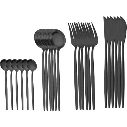 Black Tableware Forks Knives Spoons Cutlery Dinner Set Stainless Steel Cutlery Set Kitchen Flatware Set 24Pcs Luxury Dinnerware