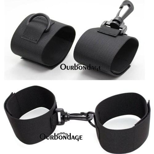 Ourbondage Black Nylon Strap Magic Tape BDSM Fetish Bondage Wrist Ankle Cuffs Restraints For Adult Sex Toy