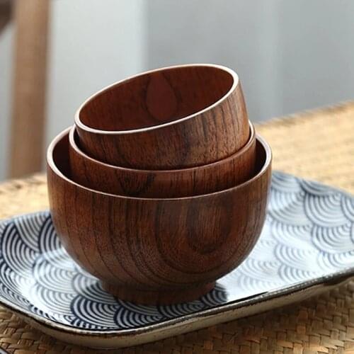 Japanese Style Wooden Bowl Atural Jujube Wooden Rice Soup Bowl Kids Tableware Rice Soup Salad Bowl Food Container Eco-Friendly