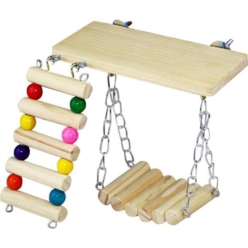 Pet Hamster Wooden Swing Bird Ladder Resting Platform Set For Mouse Chinchilla Rat Gerbil