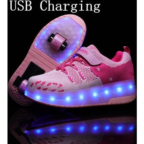 2020 New 28-43 USB Charging Children Sneakers With 2 Wheels Girls Boys Led Shoes Kids Sneakers With Wheels Roller Skate Shoes