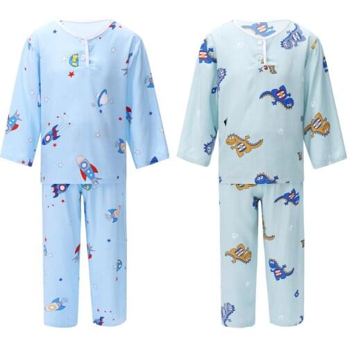 Kids Pajamas For Boys Long Sleeves Pyjamas Set Dinosaur Planet Pattern T-shirt + Pants Children Sleepwear Sets Casual Homewear